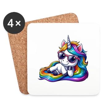 Cool unicorn rainbow riding waves relaxing - Coasters (set of 4) - white - Front