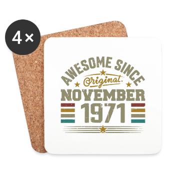 Novembre 1971 Cadeau Anniversaire | November 1971 - Dessous de verre (lot de 4) - blanc - Devant