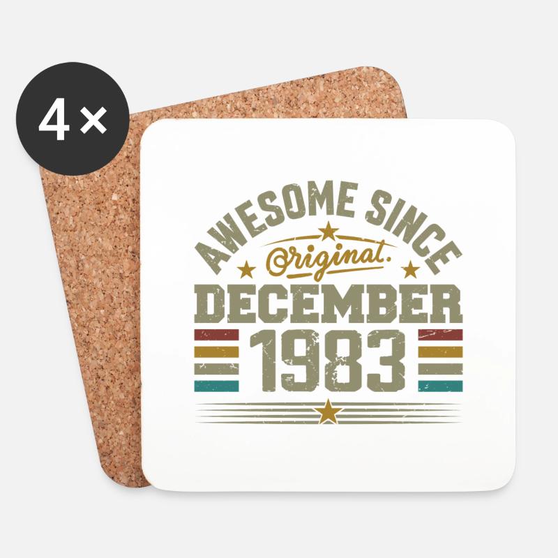 Dezember 1983 - Dezember 1983 Geburtstagsgeschenk - Untersetzer (4er-Set) - Weiß
