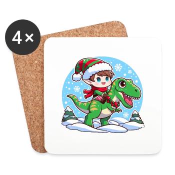 Elf und T-Rex - Untersetzer (4er-Set) - Weiß - Vorne