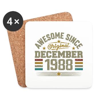 Dezember 1988 - Dezember 1988 Geburtstagsgeschenk - Untersetzer (4er-Set) - Weiß - Vorne