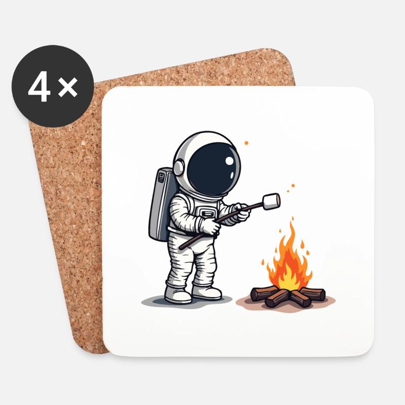 Astronaut röstet Marshmallow am Lagerfeuer - Untersetzer (4er-Set) - Weiß