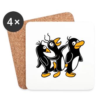 Crazy penguins running stupid kicking team friends - Coasters (set of 4) - white - Front