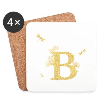 Buchstabe b Goldene Glitzerlibelle - Geschenkidee - Untersetzer (4er-Set) - Weiß - Vorne