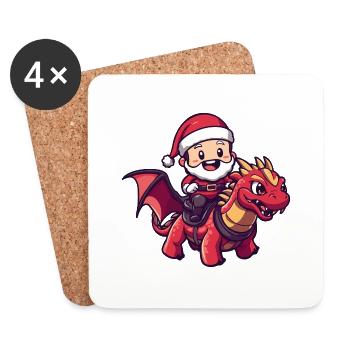 Dragon Père Noël Dessin animé - Dessous de verre (lot de 4) - blanc - Devant