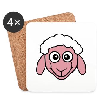Sheep Face Head Cute Cute Lamb Cool Comic - Coasters (set of 4) - white - Front