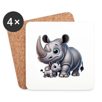 Rhinoceros mother with child - Coasters (set of 4) - white - Front