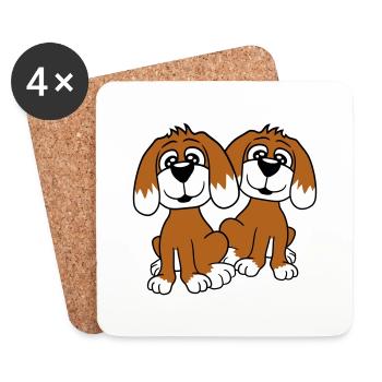 2 chiens équipe assis deux amis équipage heureux - Dessous de verre (lot de 4) - blanc - Devant