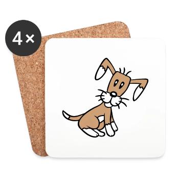 chien assis mignon petit chiot heureux animal de compagnie - Dessous de verre (lot de 4) - blanc - Devant