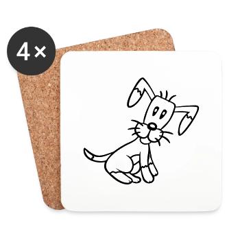 chien assis mignon petit chiot heureux animal de compagnie - Dessous de verre (lot de 4) - blanc - Devant