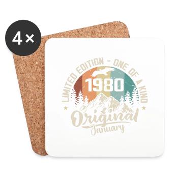 January 1980 Original 46 Year Anniversary Gift - Coasters (set of 4) - white - Front