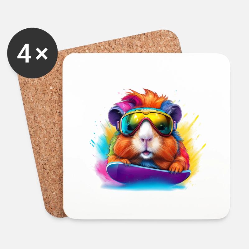 Cooles Meerschweinchen Snowboard Surfbrett - Untersetzer (4er-Set) - Weiß