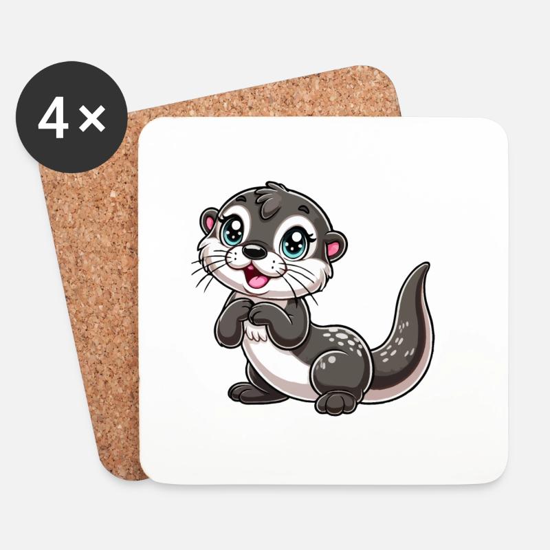 Otter Kind - Untersetzer (4er-Set) - Weiß