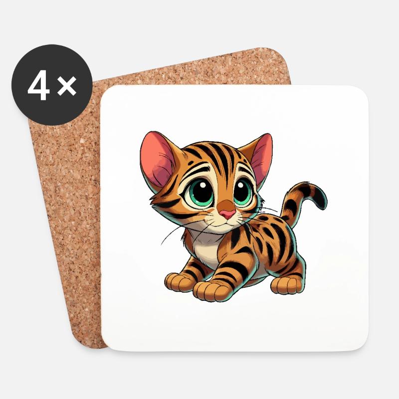 Bébé chat Bengal - Dessous de verre (lot de 4) - blanc