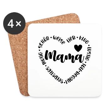 Mama Herz süße Sprüche - Untersetzer (4er-Set) - Weiß - Vorne
