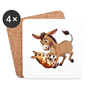 Donkey mother frolics with child brown - Coasters (set of 4) - white - Front