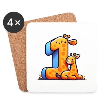 Child-friendly design – number and giraffe - Coasters (set of 4) - white - Front