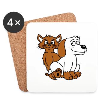 Chien Chat Deux Amis Équipe Chaton 2 Duo Équipage - Dessous de verre (lot de 4) - blanc - Devant