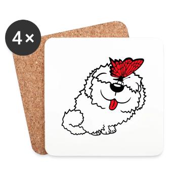 Dog Butterfly Nose Cute Funny Happy Comic - Coasters (set of 4) - white - Front