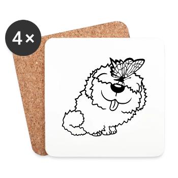 Dog Butterfly Nose Cute Funny Happy Comic - Coasters (set of 4) - white - Front