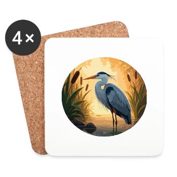 Blue Heron by Backlight - Coasters (set of 4) - white - Front