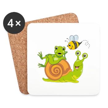 Happy bee green frog and snail are best friends - Coasters (set of 4) - white - Front