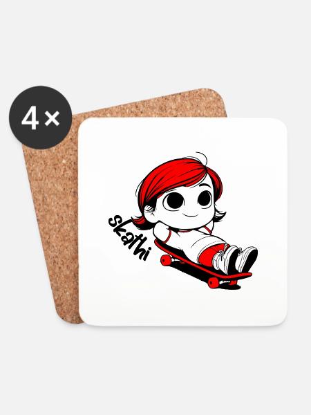 Kathi relaxes on a skateboard. - Coasters (set of 4) - white