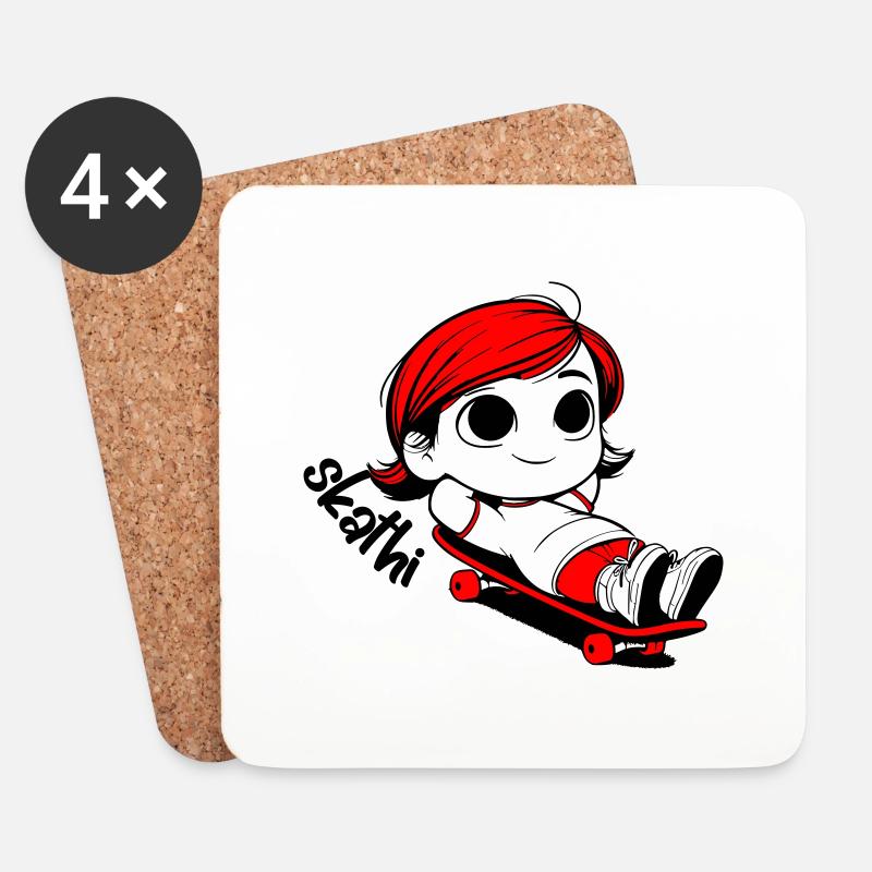 Kathi relaxed auf einem Skateboard. - Untersetzer (4er-Set) - Weiß