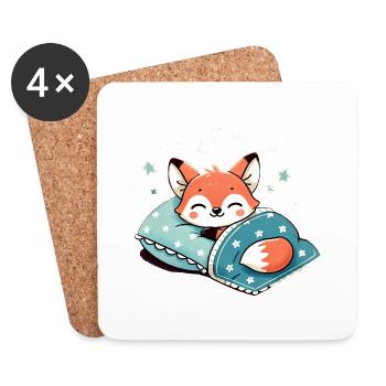 Fox Sleeping In Bed At Night Time - Untersetzer (4er-Set) - Weiß - Vorne