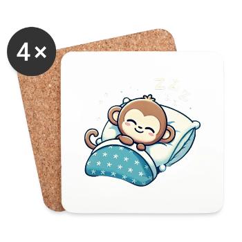 Monkey Sleeping In Bed At Night Time - Untersetzer (4er-Set) - Weiß - Vorne