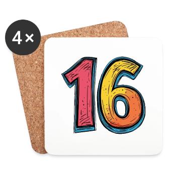 16 Zahl Bunt - Untersetzer (4er-Set) - Weiß - Vorne