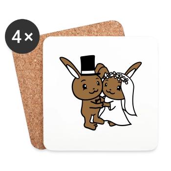 2 Bunnies Wedding Marry Groom Bride Engaged - Coasters (set of 4) - white - Front