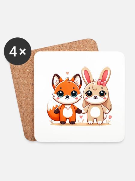Fox And Rabbit Friends Holding Hands - Untersetzer (4er-Set) - Weiß