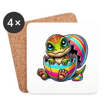 Mignon dino éclosion d’un œuf de Pâques coloré - Dessous de verre (lot de 4) - blanc - Devant