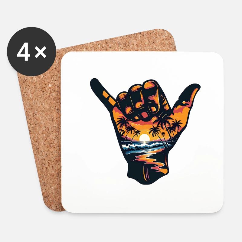 Shaka Hand Geste Aloha Tropisch Hawaii Strand Surf - Untersetzer (4er-Set) - Weiß