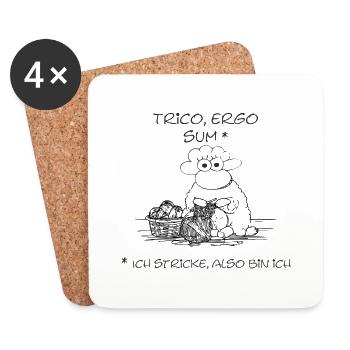 Trico ergo sum - Sheep motif for handicraft fans - Coasters (set of 4) - white - Front