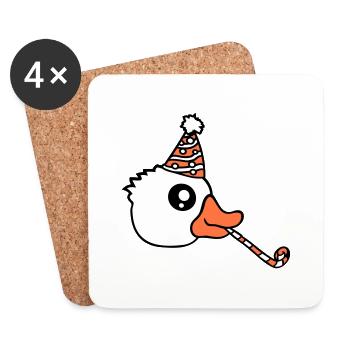 Canard Fête Serviette Chapeau Anniversaire Célébrer le Nouvel An - Dessous de verre (lot de 4) - blanc - Devant