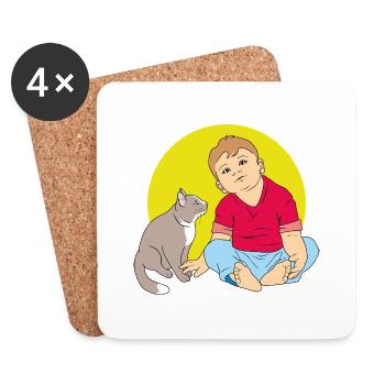 Garçon parlant au chat - Dessous de verre (lot de 4) - blanc - Devant
