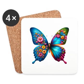 Bunter Schmetterling, von der Natur inspirierte Sommerstimmungen - Untersetzer (4er-Set) - Weiß - Vorne