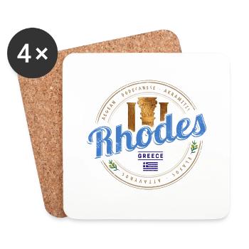 Rhodes Greece Vintage Aegean Island Souvenir - Coasters (set of 4) - white - Front