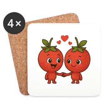 Strawberries with hearts - Coasters (set of 4) - white - Front