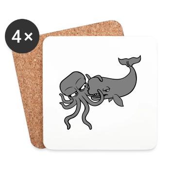 Oktopus Wal 2 Kämpfen Tiefsee Monster Seemonster - Untersetzer (4er-Set) - Weiß - Vorne