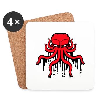 pieuvre graffiti goutte peinture en aérosol calmar - Dessous de verre (lot de 4) - blanc - Devant
