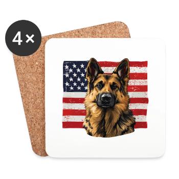 German Shepherd with USA Flag - Coasters (set of 4) - white - Front