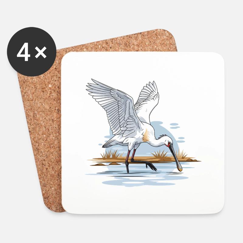 Loeffler Löffler Platalea leucorodia Watvogel - Untersetzer (4er-Set) - Weiß