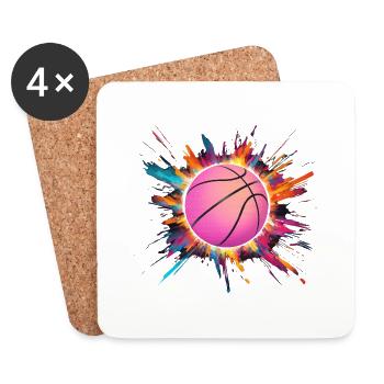Basketball in pink with colorful splash of color - Coasters (set of 4) - white - Front