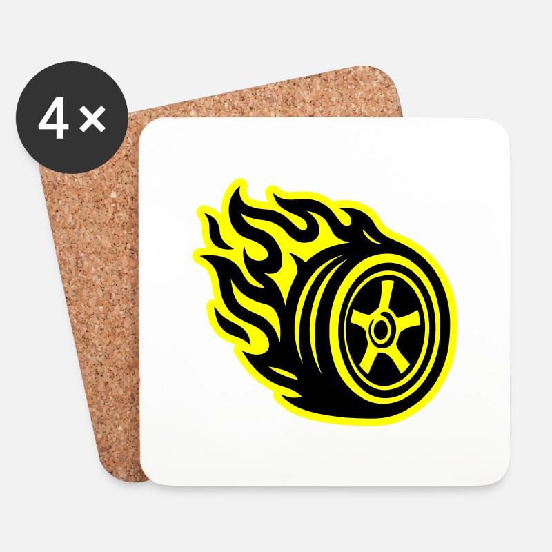 Reifen Flamme Auto - Untersetzer (4er-Set) - Weiß