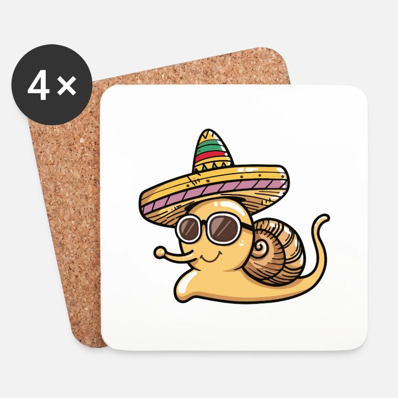 Schnecke Lustig Sombrero - Untersetzer (4er-Set) - Weiß