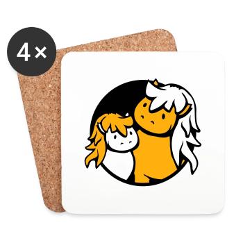 2 Süße Pferde Kind Familie Mama Papa Mutter Vater - Untersetzer (4er-Set) - Weiß - Vorne