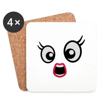 Frightened Looking Cartoon Face Woman Female - Coasters (set of 4) - white - Front